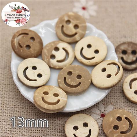 50pcs Coconut round smiling face buttons natural buttons crafts and ...