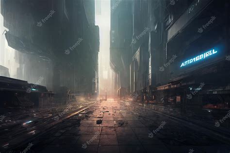 Premium Photo | Apocalyptic futuristic city concept art background image