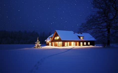 Wallpaper : night, nature, sky, snow, winter, evening, moonlight, cabin ...