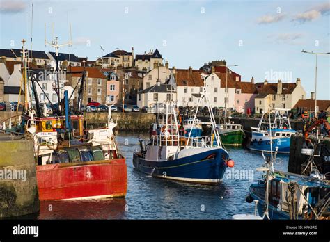 View of fishing harbour at Pittenweem on East Neuk of Fife in Scotland, United Kingdom Stock ...