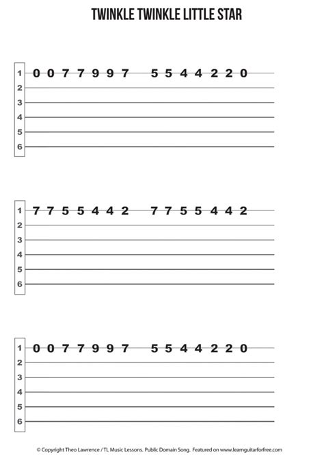 Twinkle Twinkle Little Star – Easy Reading Guitar Tab | Learn Guitar ...