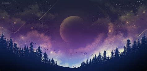 Moon Fox Galaxy, fox, artist, artwork, digital-art, , minimalism ...