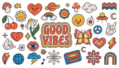 Premium Vector | Retro 70s groovy elements, cute funky hippy stickers ...