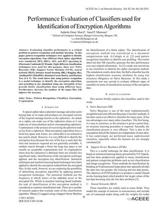 Performance Evaluation of Classifiers used for Identification of Encryption Algorithms | PDF ...