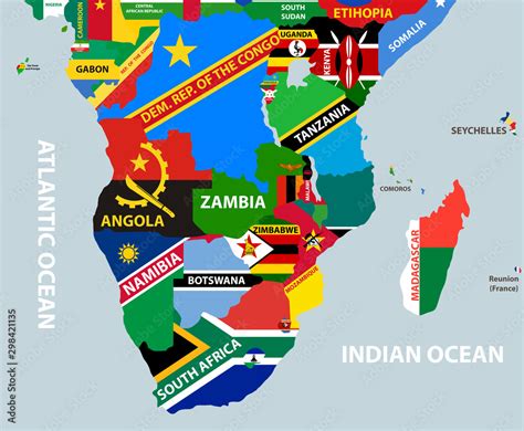 vector part of world map with region of south african countries mixed with their national flags ...