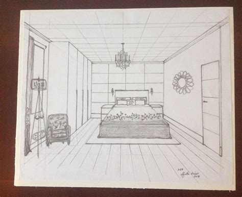 One Point perspective sketch of Bedroom by Lynette Nisbet | Interior ...