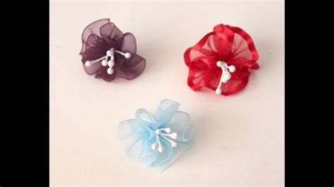 How to make chiffon ribbon flowers with stamens. - YouTube