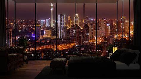 ArtStation - Night city view from Bedroom