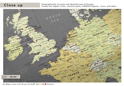 Europe poster Travel map with push pins European map Pin | Etsy