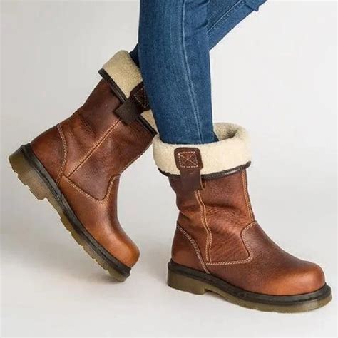 Botines mujer winter pu leather women boots mid calf keep warm platform shoes ladies vintage ...