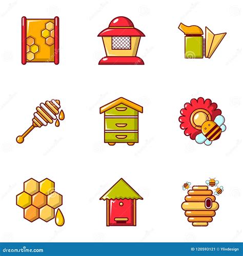 Apiculture Equipment Icons Set, Flat Style Stock Vector - Illustration of food, honey: 120593121