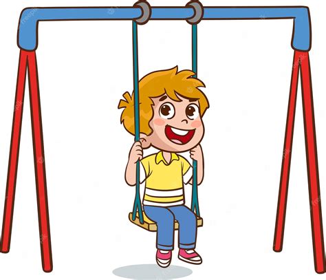 Premium Vector | Cute little kids swinging on a swing Vector clip art illustration