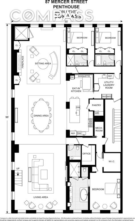 the floor plan for an apartment with three bedroom and two bathroom areas, including one living room