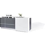 Amazon.com: Esquire Glass Top Reception Desk 79"W x 63"D Mahogany Laminate/Silver Laminate ...
