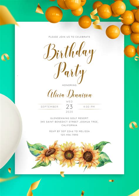 Download Printable Sunflower Women's Birthday Invitation PDF