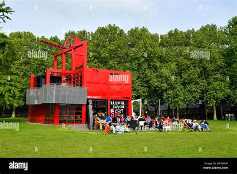 France, Paris, La Villette park, the follies, 26 red buildings that allow to create events in ...