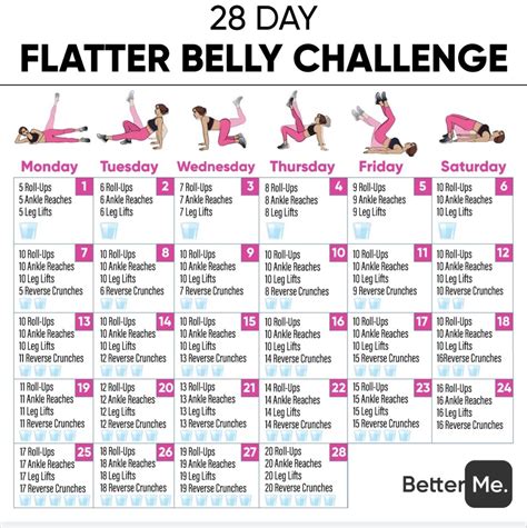 28 day flatter belly challenge | Ab challenge, Flat belly challenge, 30 day ab challenge