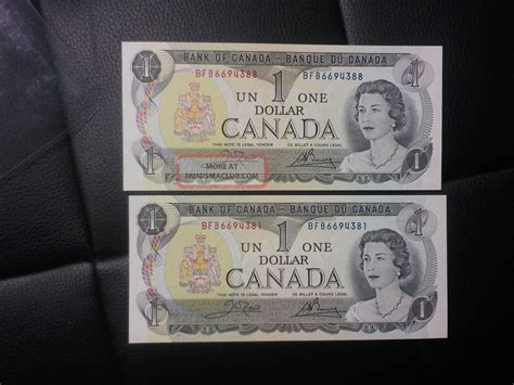 1973 Canadian One Dollar Bills. 2 Uncirculated. Crisp And