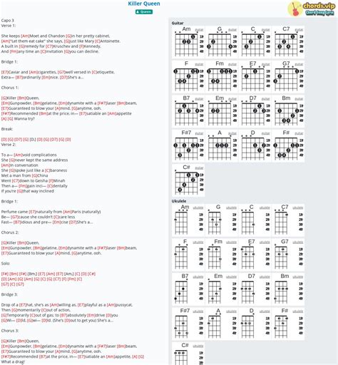 Chord: Killer Queen - tab, song lyric, sheet, guitar, ukulele | chords.vip