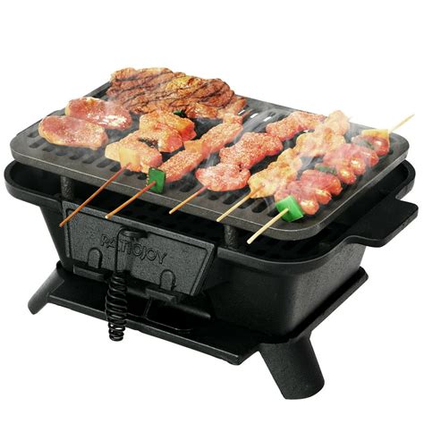 Gymax Heavy Duty Cast Iron Charcoal Grill Tabletop BBQ Grill Stove for ...