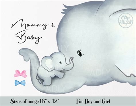 Mommy and Baby Elephant clip art illustration. Watercolor | Etsy