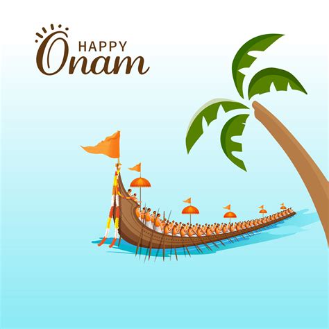 Happy Onam Concept With Vallam Kali And Coconut Tree On Blue And White Background. 23437955 ...