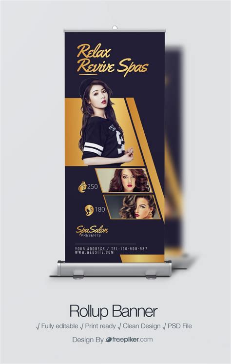 Freepiker | beauty salon modern rollup banner with dark and golden