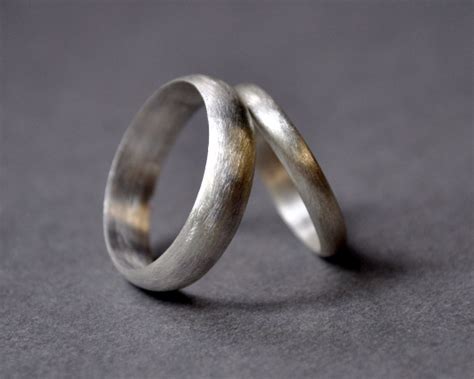 Handmade Sterling Silver Wedding Band Set – 5mm & 3mm Matte Finish ...