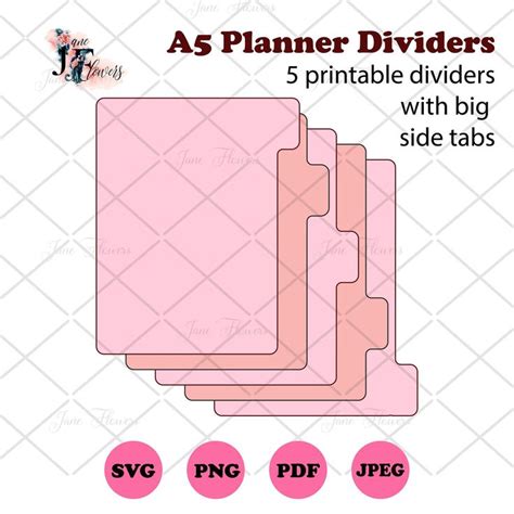 A5 Planner Tabs, Divider Pages, A5 Binder Dividers for Cricut, A5 Side ...