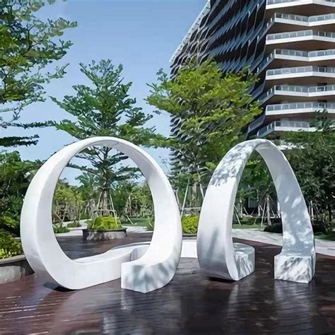 White creative bench modern art sculpture stainless