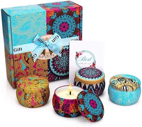 Scented Candles Gift Set, Soy Wax 4.4 Oz Portable Travel Tin Candles Women Gift with Strongly ...