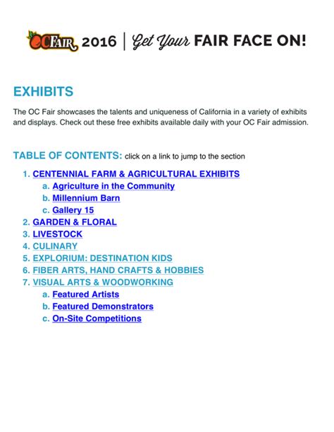 2016 OC Fair Exhibits Listing