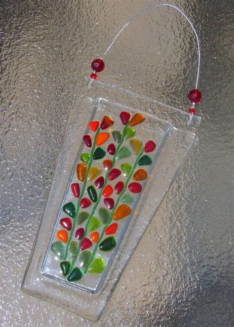 Fused Glass Flower Vase, Wall Hanging Vase, Blooming Branches in Reds, Mothers Day Wall Vase ...