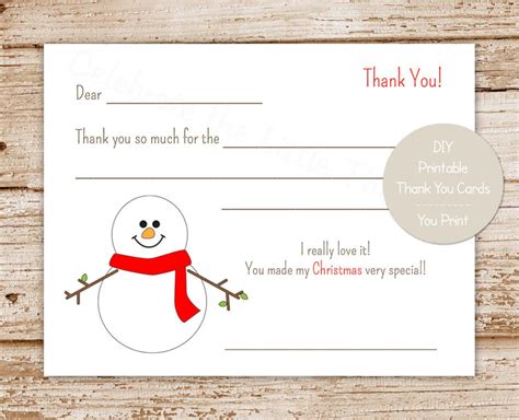 PRINTABLE Christmas Thank You Cards for Kids Snowman Thank You Fill in ...