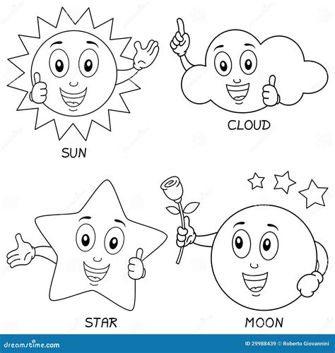 Coloring Weather Characters Set Stock Vector - Illustration of funny ...