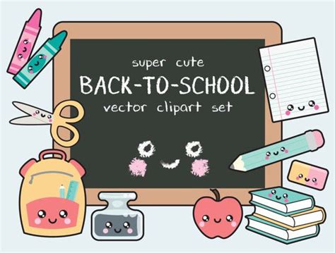 Premium Vector Clipart Kawaii Back to School Clipart Kawaii Clip Art School Supplies Clipart ...