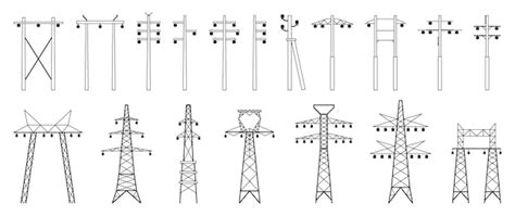 Premium Vector | Electric pylons set electric tower construction and ...