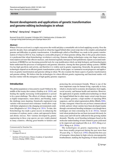 Recent developments and applications of genetic transformation and ...