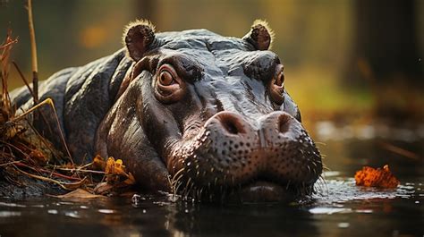 Premium AI Image | Hippopotamus Wallowing in Water