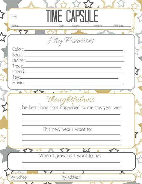 New Years Time Capsule Printable Questionnaire for Kids