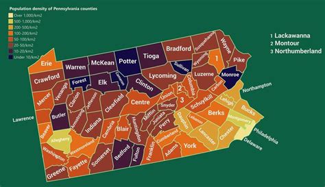 Population density of Pennsylvania counties (2018)