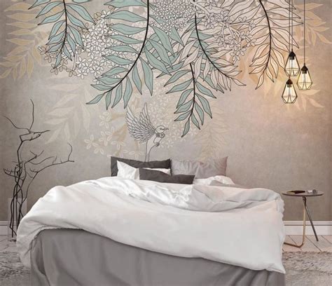 #wallpaper #leaf #bedroom #design #mural #flowers | Home wallpaper, Tree leaf wallpaper, Leaf ...