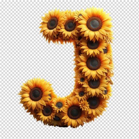 Premium PSD | The letter j is from the alphabet of sunflowers