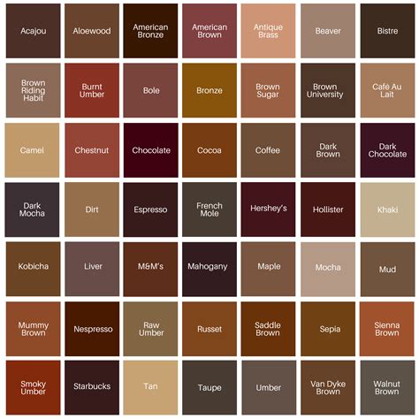 Brown Color Inspiration | Brown color palette, Brown color names, Brown color shades