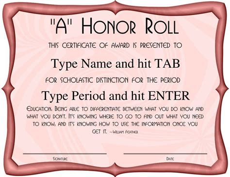 Free Printable Honor Roll Certificate Templates [Word, Excel, PDF] Sample