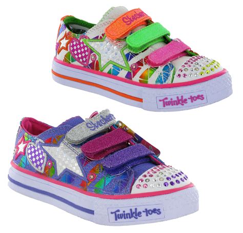 New Girls Kids Infants Skechers Twinkle Toes Light Up Velcro Shoes Trainers | eBay