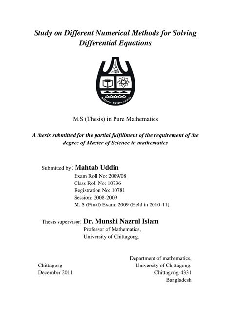 (PDF) Study on Different Numerical Methods for Solving Differential ...