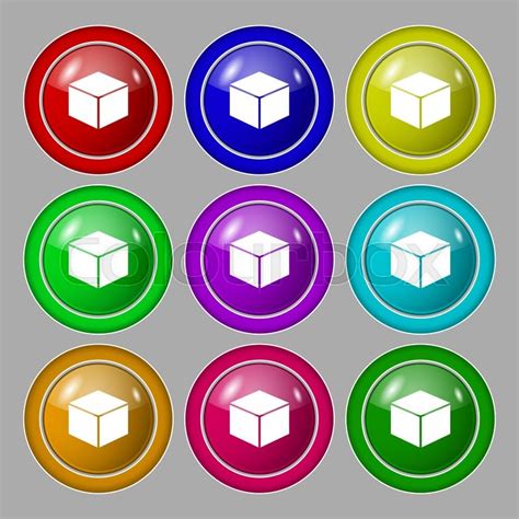 Cube icon sign. symbol on nine round ... | Stock vector | Colourbox