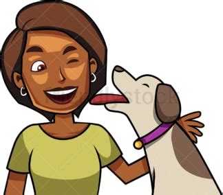 Ecstatic Dog Giving Kisses To Black Woman Cartoon Vector Clipart - FriendlyStock
