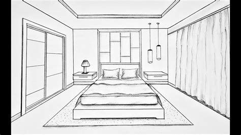 How to draw a bedroom in one point perspective - YouTube